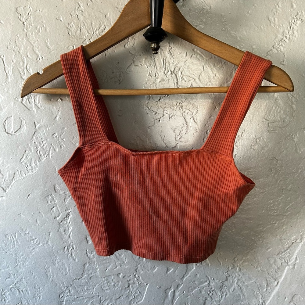 Reformation Coral Ribbed Crop Top